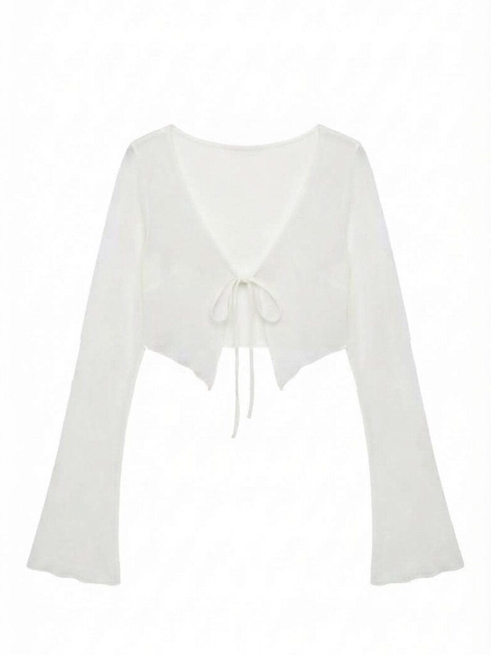 Oh Polly Tie-Front Long Sleeve Crop Top - Cream NWT US 8